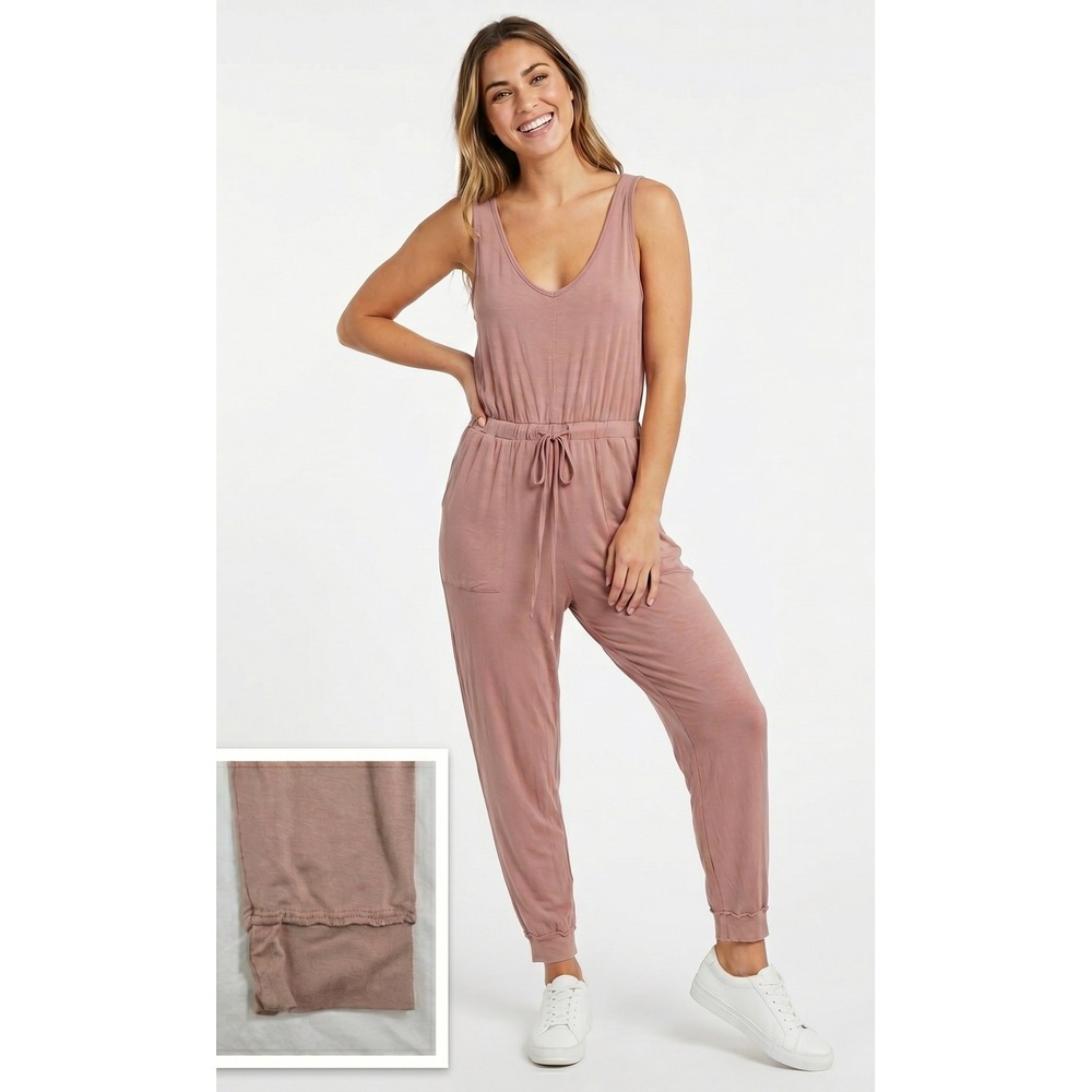 NYTT Womens Jumpsuit Medium‎ M Dusty Rose Sleeveless Jogger Romper Made in USA